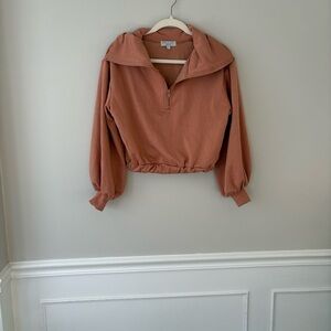 Warm & Cozy Lifestyle Cropped Quarter Zip Rust/Tan Long Sleeve Sweatshirt